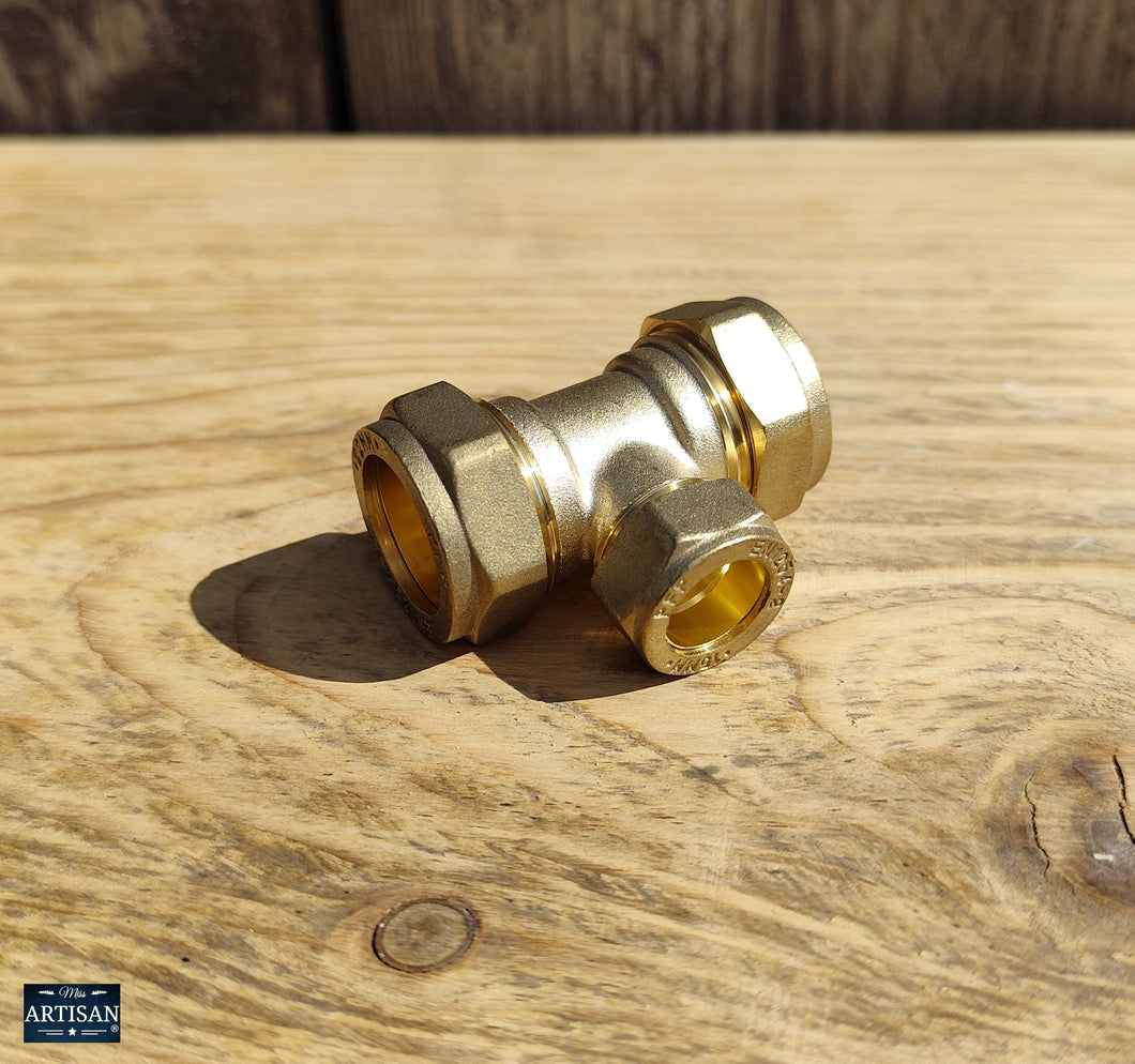 22mm x 22mm x 15mm Brass Tee