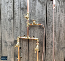 Load image into Gallery viewer, Copper And Brass Shower With Down Pipes And Hand Sprayer