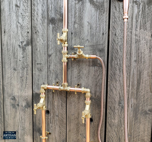 Copper And Brass Shower With Down Pipes And Hand Sprayer