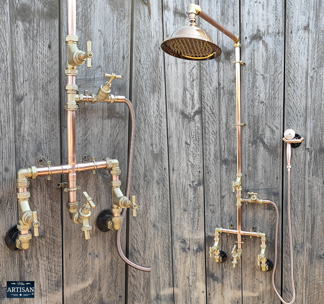 Copper And Brass Shower With Lower Tap And Hand Sprayer