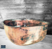 Load image into Gallery viewer, Large Aged Copper Sink Bowl With Plug