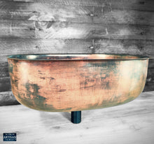 Load image into Gallery viewer, Large Aged Copper Sink Bowl With Plug