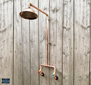 Copper Rainfall Shower Red And Blue Handles