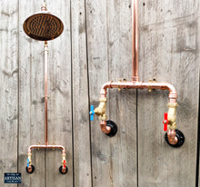 Load image into Gallery viewer, Copper Rainfall Shower Red And Blue Handles