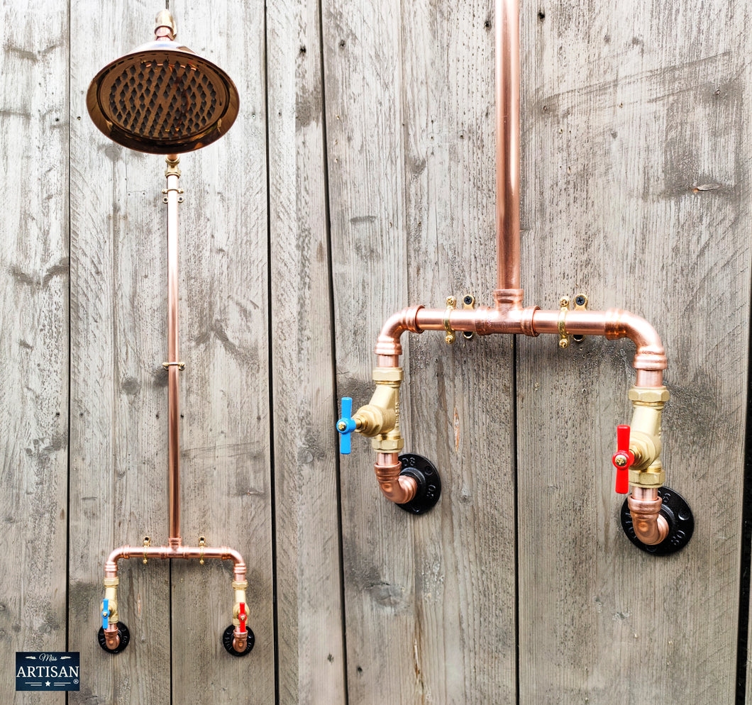 Copper Rainfall Shower Red And Blue Handles