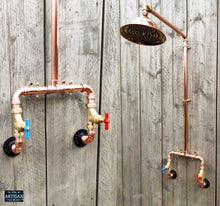 Load image into Gallery viewer, Copper Rainfall Shower Red And Blue Handles