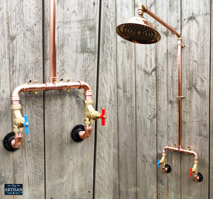 Copper Rainfall Shower Red And Blue Handles