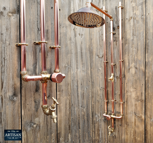 Thermostatic Copper Rainfall Shower With Ceiling Pipes And Lower Tap