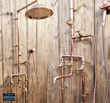 Load image into Gallery viewer, Copper Rainfall Shower With Lower Faucet, Down Pipes And Hand Sprayer