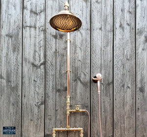 Copper And Brass Shower With Down Pipes And Hand Sprayer