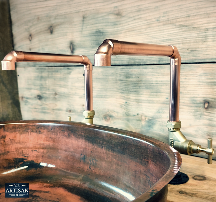 Pair Of Copper Faucet Taps - Fixed Spout