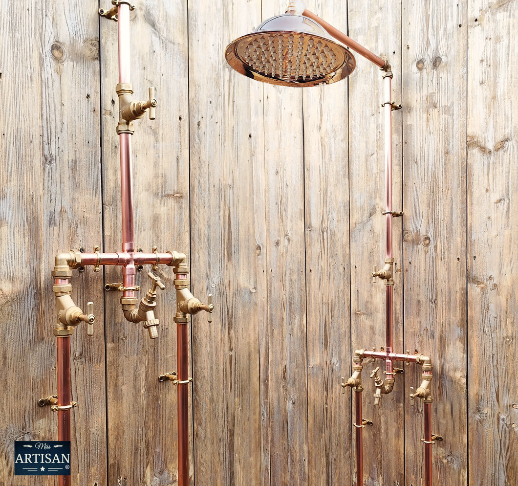 Copper And Brass Shower With Lower Tap And Down Pipes