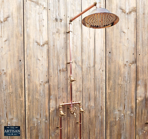 Copper And Brass Shower With Lower Tap And Down Pipes