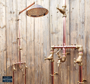 Copper And Brass Shower With Lower Tap And Down Pipes