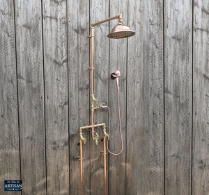 Copper And Brass Shower With Lower Tap, Down Pipes And Hand Sprayer