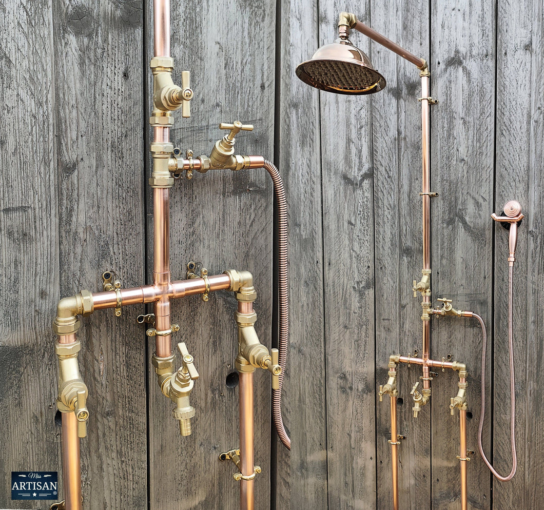 Copper And Brass Shower With Lower Tap, Down Pipes And Hand Sprayer