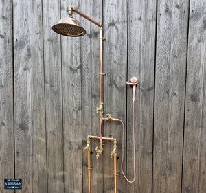 Copper And Brass Shower With Lower Tap, Down Pipes And Hand Sprayer