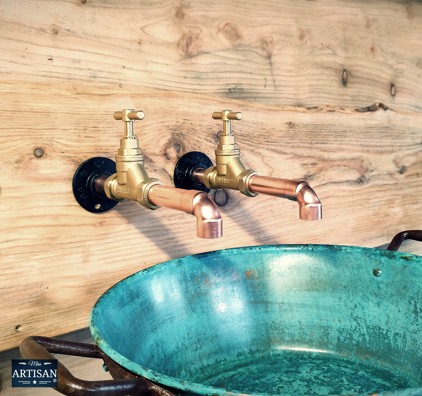 Pair Of Copper Pipe Wall Mounted Faucet Taps