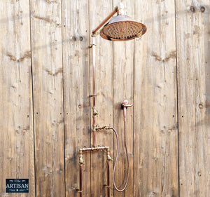 Copper And Brass Shower With Down Pipes And Hand Sprayer