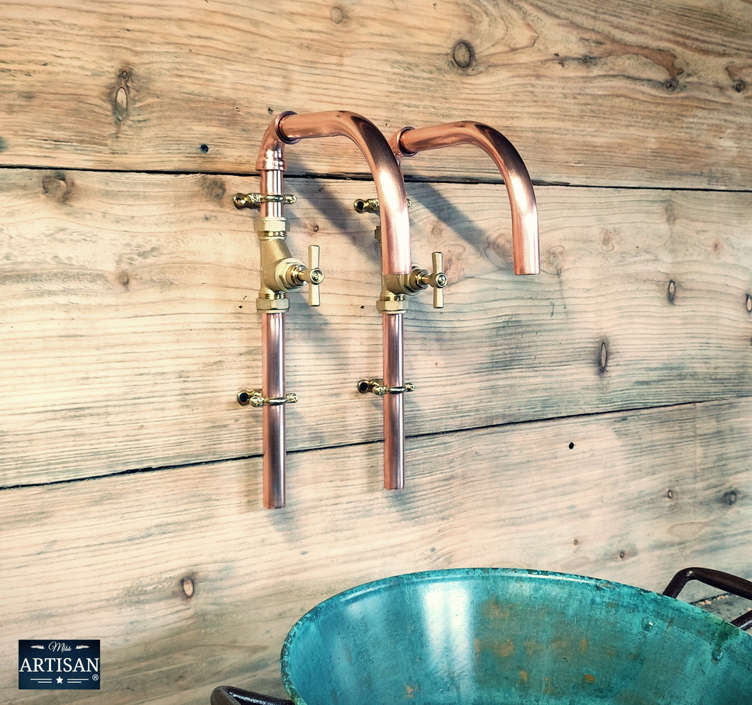 Pair Of Copper Taps Wall Mounted - Swivel Spout