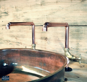 Pair Of Copper Faucet Taps - Fixed Spout