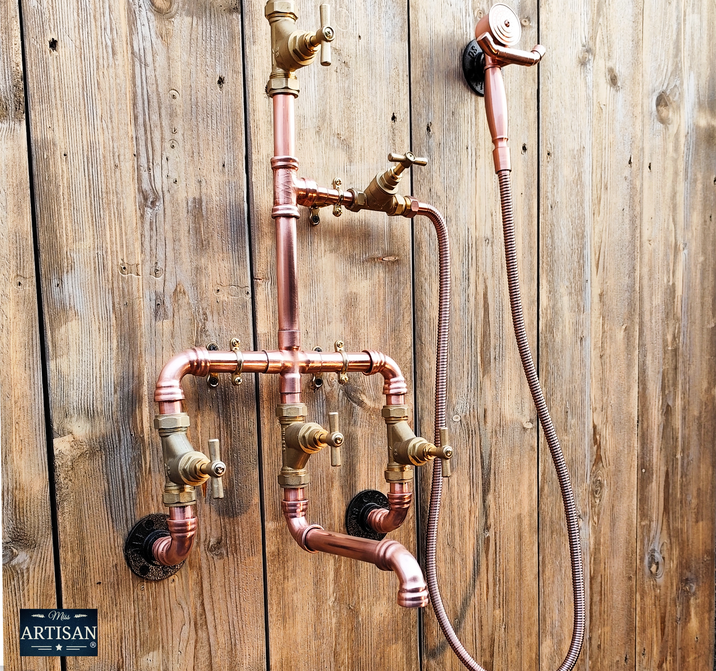 Copper Shower With Lower Swivel Faucet And Hand Sprayer