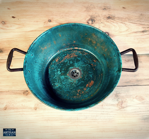 Verdigris Copper Sink Bowl With Plug