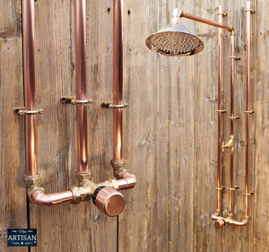 Thermostatic Copper Rainfall Shower With Ceiling Pipes