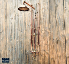 Load image into Gallery viewer, Thermostatic Copper Rainfall Shower With Ceiling Pipes And Lower Tap