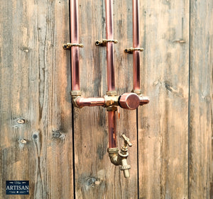 Thermostatic Copper Rainfall Shower With Ceiling Pipes And Lower Tap