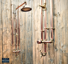 Load image into Gallery viewer, Thermostatic Copper Rainfall Shower With Ceiling Pipes And Lower Tap