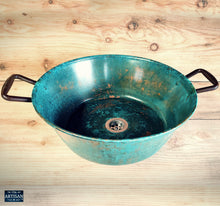 Load image into Gallery viewer, Verdigris Copper Sink Bowl With Plug