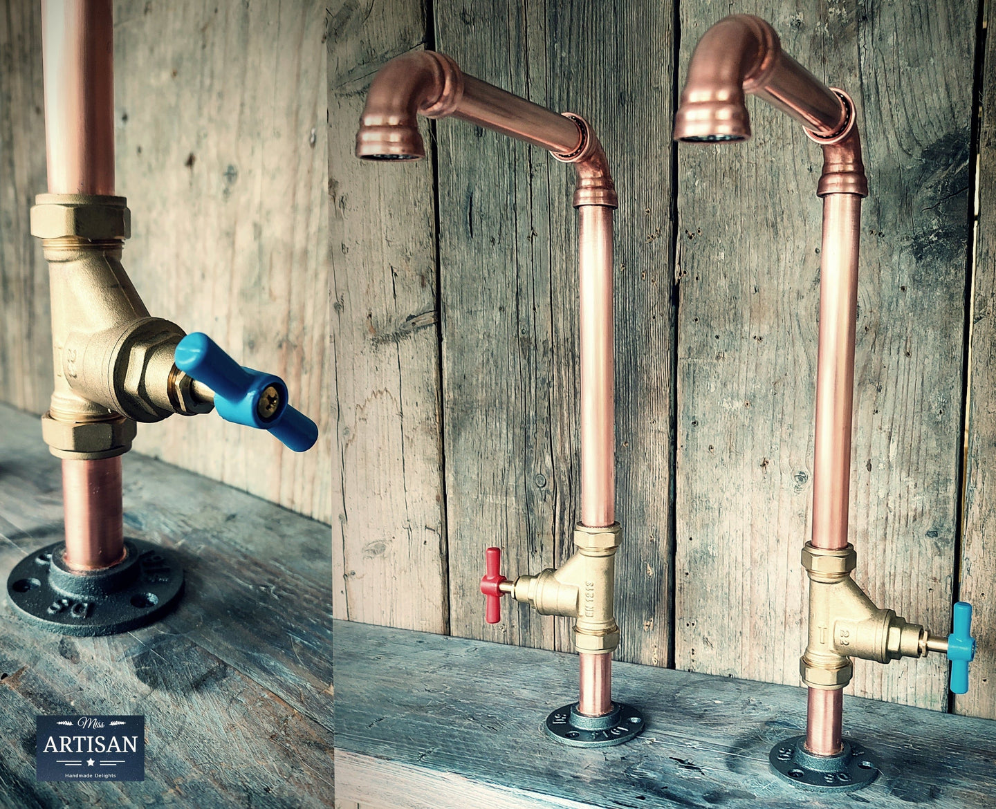 Pair Of Copper Pipe Swivel Faucet Taps