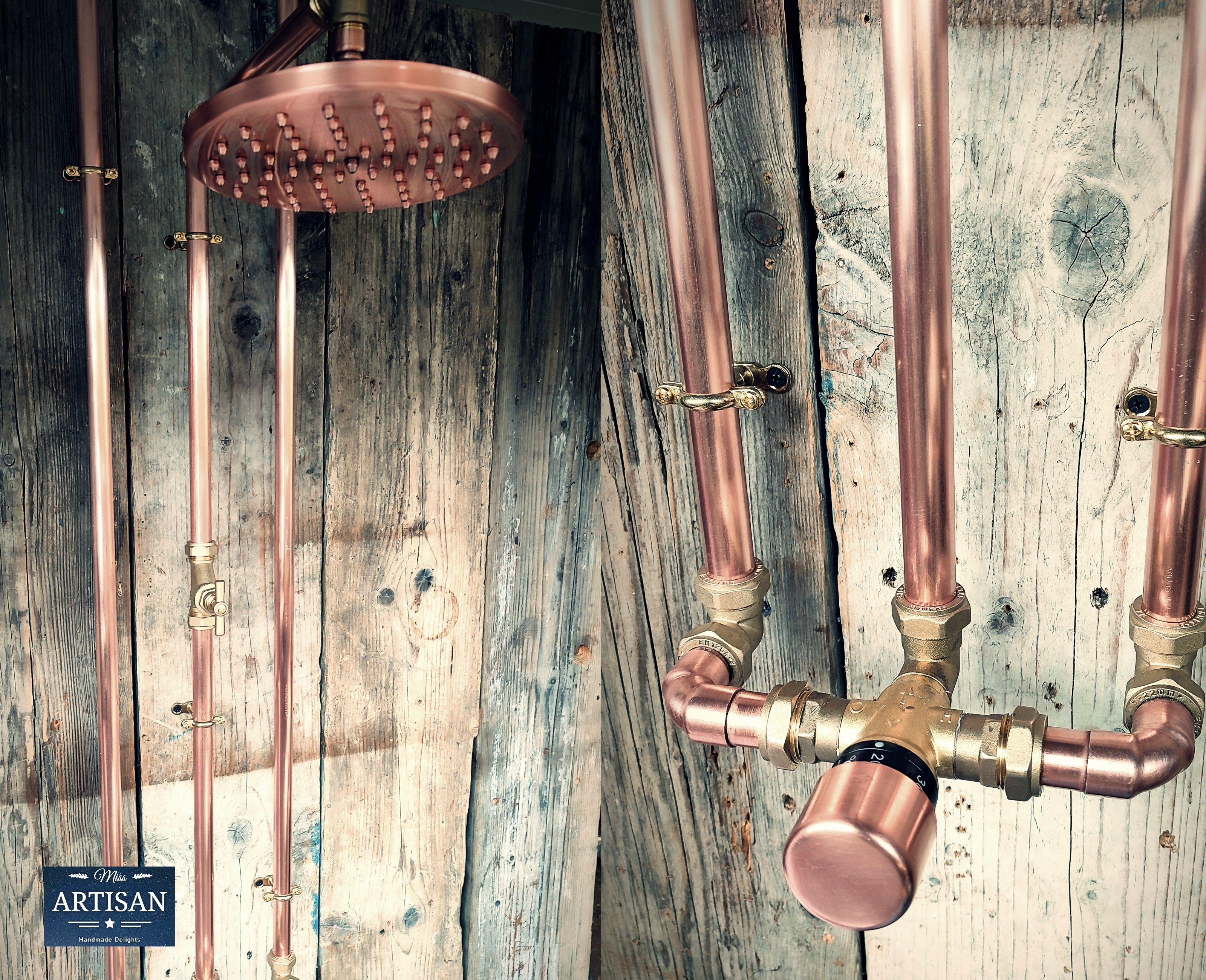 Thermostatic Copper Rain Showers With Ceiling Pipes Indoor Outdoor 