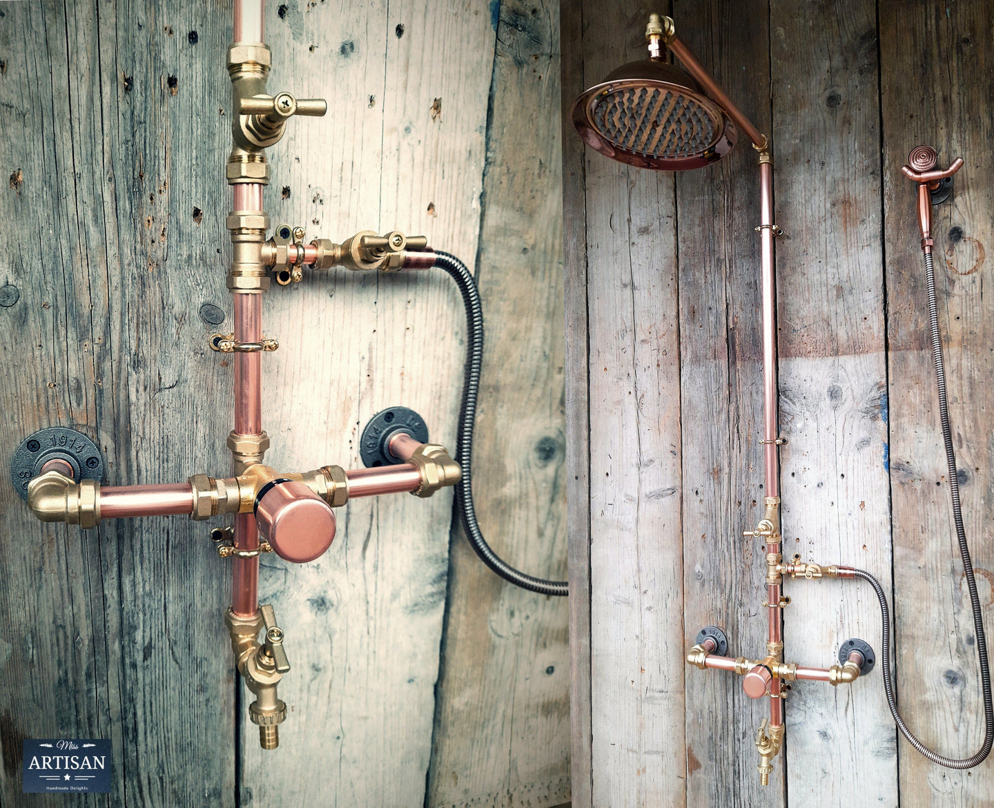 Thermostatic Copper Rainfall Shower With Hand Sprayer And Lower Tap