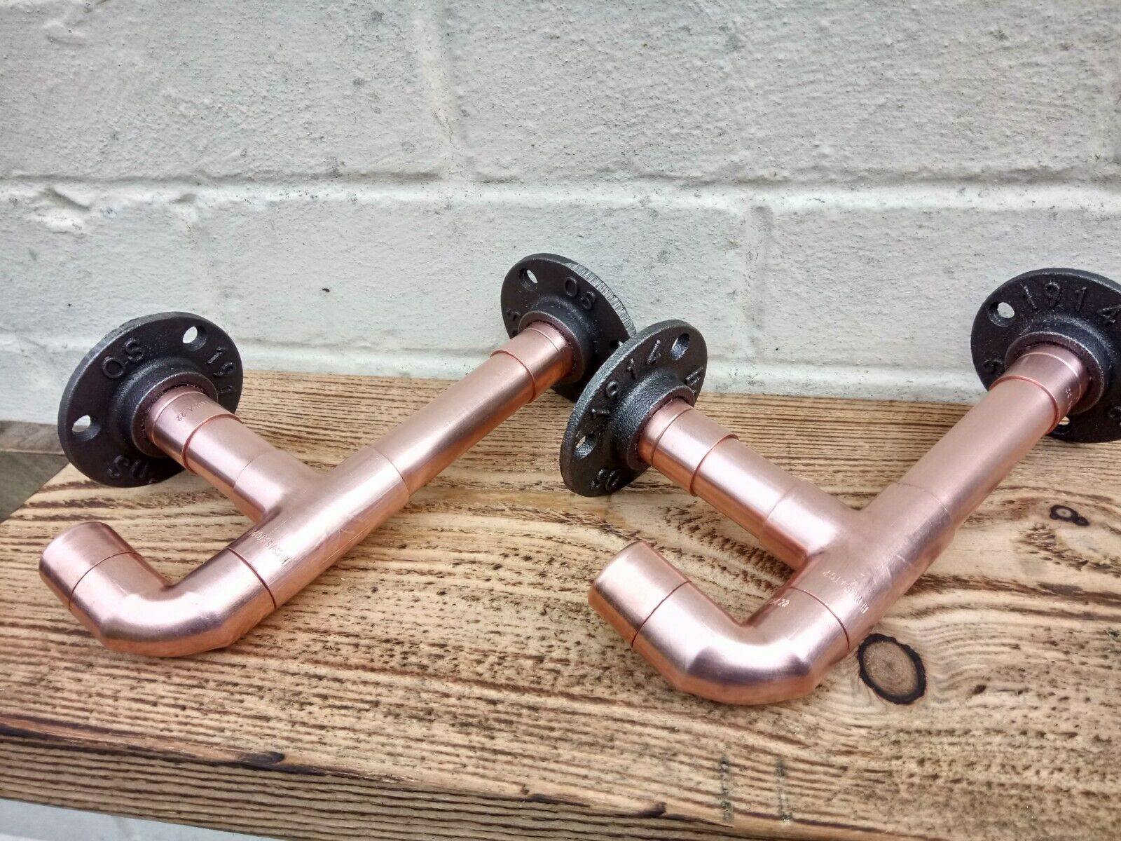 Copper Pipe Shelf Brackets With Hooks - Pair – Miss Artisan Ltd